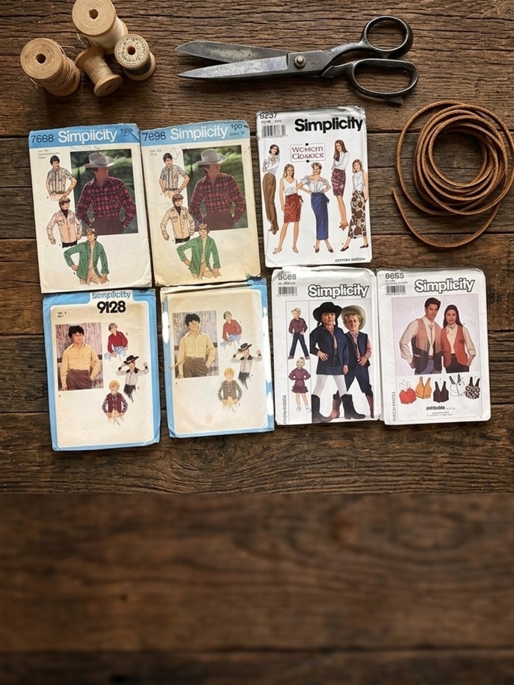Vtg Simplicity Western Sewing Pattern Lot Men Women Kids Cowboy Shirt Skirt Vest
